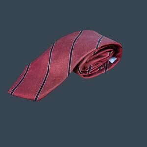 Men's Vintage Bonjour Red Striped Tie 100% Silk Slim Design Made In USA